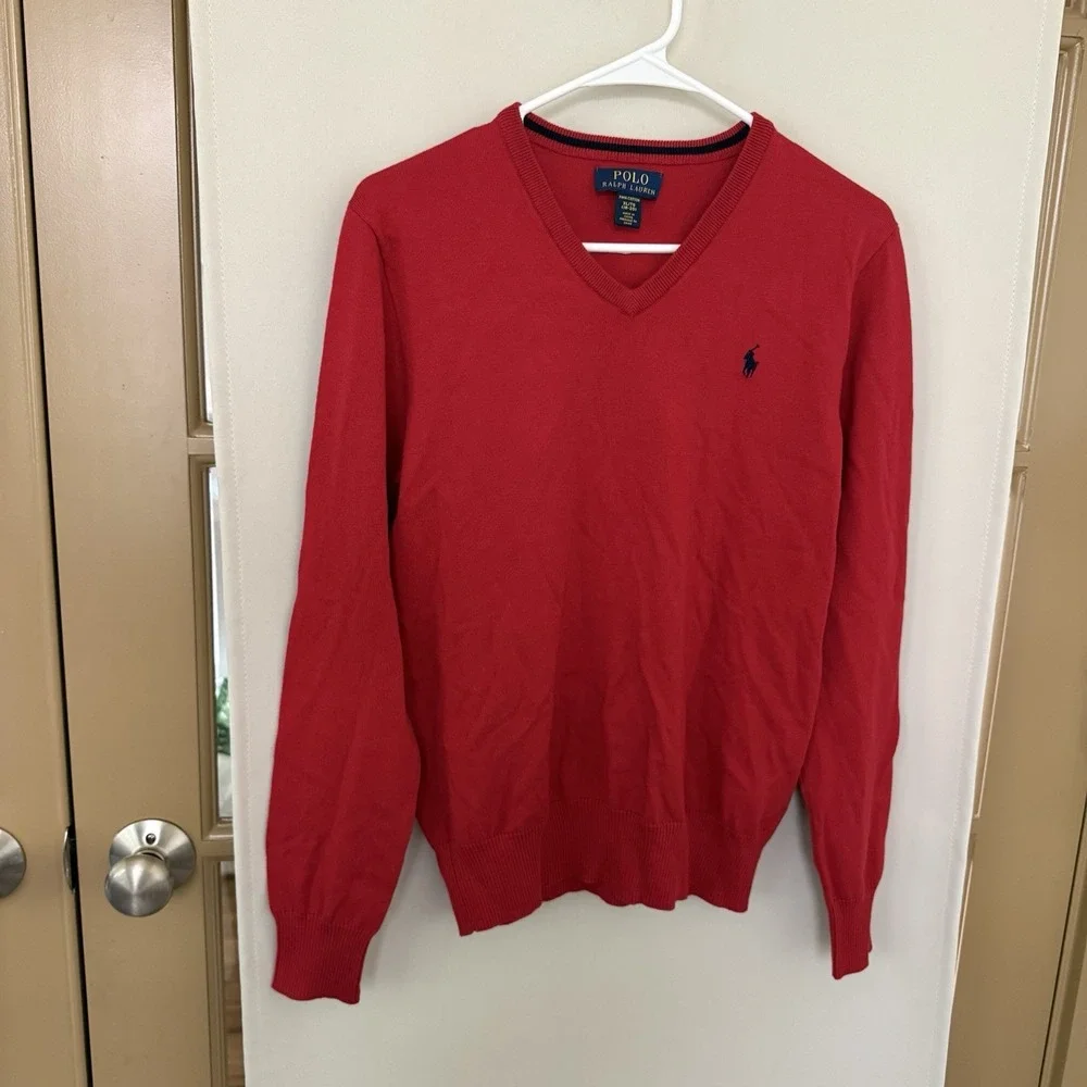 Polo Ralph Lauren Boys XL Red Long Sleeve V-Neck Sweater Christmas Holidays